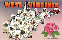 West Virginia State Flower Rhododendron Landmarks And Map Greeting, Postcard B9 - £4.38 GBP