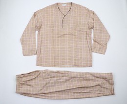 Vintage 70s Streetwear Mens Large Checkered Plaid Flannel Pajamas Set Ou... - $78.16