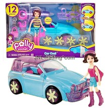 Yr 2006 Polly Pocket Blue Car Cool Cruisers w/ Lila Doll, Wheel Covers &amp; Bumper - £31.46 GBP