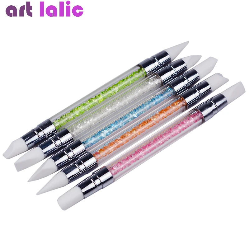 Nail Art Silicone Brush 5Pcs Set, Dual-head Carving Painting Pen, Nail Tips - £10.16 GBP