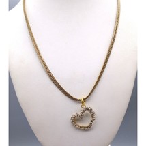 Vintage Crystal Heart Pendant Necklace, Gold Tone Chain with Open Outline - £31.01 GBP