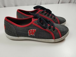 Red Wisconsin Badgers College Football Gym Shoes Size 10M Women Gray w Sparkle - £12.25 GBP