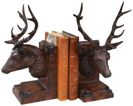 Bookends Bookend MOUNTAIN Lodge Stag Head Deer Oxblood Red Resin Hand-Painted - £326.87 GBP