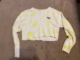 PINK Victorias Secret Sweatshirt Womens X-Small Off Shoulder Retro Neon Yellow - £11.18 GBP