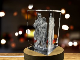LED Base included | Krishna and Radha 3D Engraved Crystal Keepsake - £31.45 GBP - £314.64 GBP