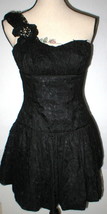 New Womens Designer Jill Stuart Black Lace Dress One Shoulder 0 2 Broach Short  - £304.75 GBP