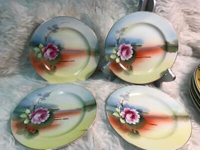 Primary image for LOT 4 VINTAGE NORITAKE  “M” HAND PAINTED MINI PLATES MADE IN JAPAN SUNSET COLORS