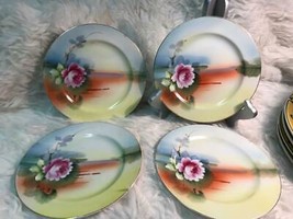 Lot 4 Vintage Noritake “M” Hand Painted Mini Plates Made In Japan Sunset Colors - £14.02 GBP