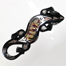 Hand Painted Cut Glass Wooden Wall Art Hanging - Unique Decorative Gecko Lizard  - £36.63 GBP