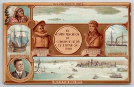 NY Hudson Fulton Celebration 1609-1909 Indian Chief Ships Mayor Postcard V29 - £15.99 GBP