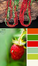 long boho friendship bracelets/necklaces, artisan seed bead mix, red, green - £31.25 GBP