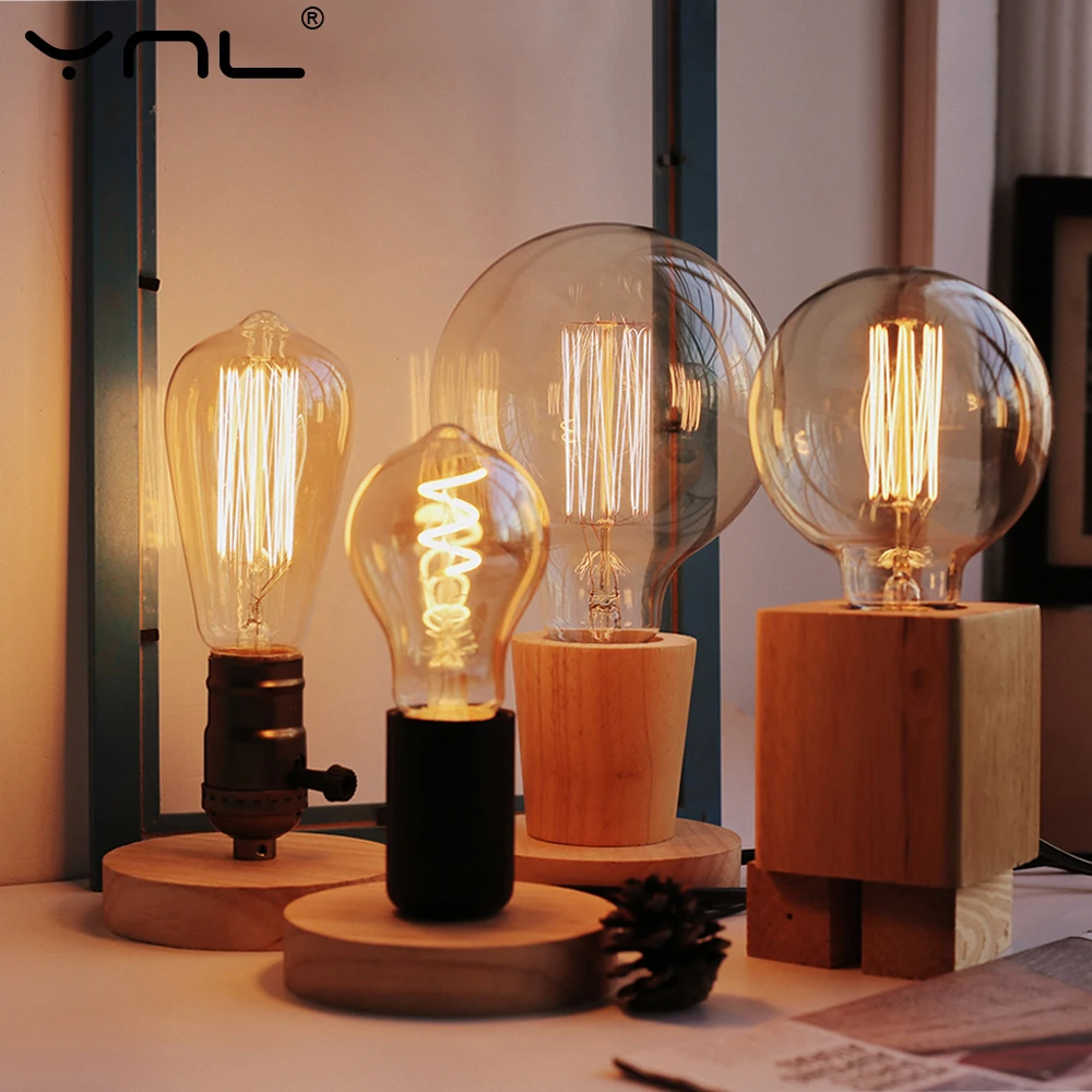 Modern Wood Table Lamp Retro E27 Desktop Decorative Light Indoor Art Lam... - $18.14+