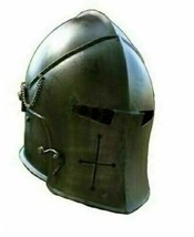 Medieval Barbuta Helmet Knight Templar Crusader Armour Helmet With Wood Stand - £79.38 GBP
