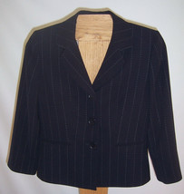 Tahari Arthur S Navy Blue Pin Stripe Poly 3 Button Blazer Jacket Misses Size 4 - £19.37 GBP