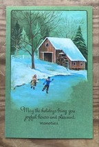 Vintage Ephemera Paramount Christmas Card Children Ice Skating On Pond I... - £3.53 GBP