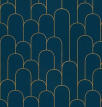 Peel And Stick Wallpaper Blue And Gold Wallpaper Blue Geometric Contact Paper - £19.74 GBP