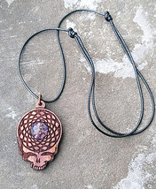 SALE Grateful Dead SYF Mahogany Wood Blown Glass Pendant  Necklace   #3 - £26.30 GBP