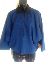 CALLA Blue &amp; Black Houndstooth 100% Wool Cropped Batwing Sweater SZ IT 4... - £69.05 GBP