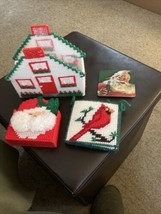 Handmade Needlepoint Coasters 4 Santa &amp; Cardinal 2 Santa with Coke - £8.89 GBP
