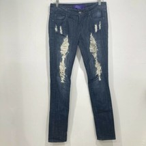 Miley Cyrus Max Azria Distressed Skinny Jeans 9 Juniors Dark Denim Ripped - £8.40 GBP