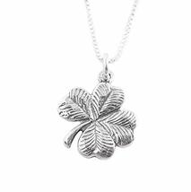 Lucky Four Leaf Textured Clover Sterling Silver Charm Pendant Necklace, ... - £14.95 GBP