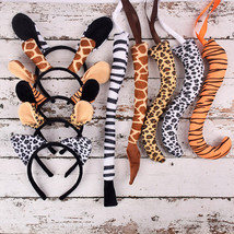 Halloween Animal Costume Tiger Giraffe Ears Hair Hoop Tail Set Party Hea... - $8.58