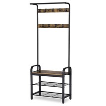 Entryway Modern Industrial Style Hall Tree Coat Rack Shoe Storage Bench - $146.49