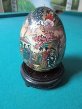 Large Ceramic Hand Painted Chinese Egg ON Base 4 1/2 X 3 Orig - £58.58 GBP