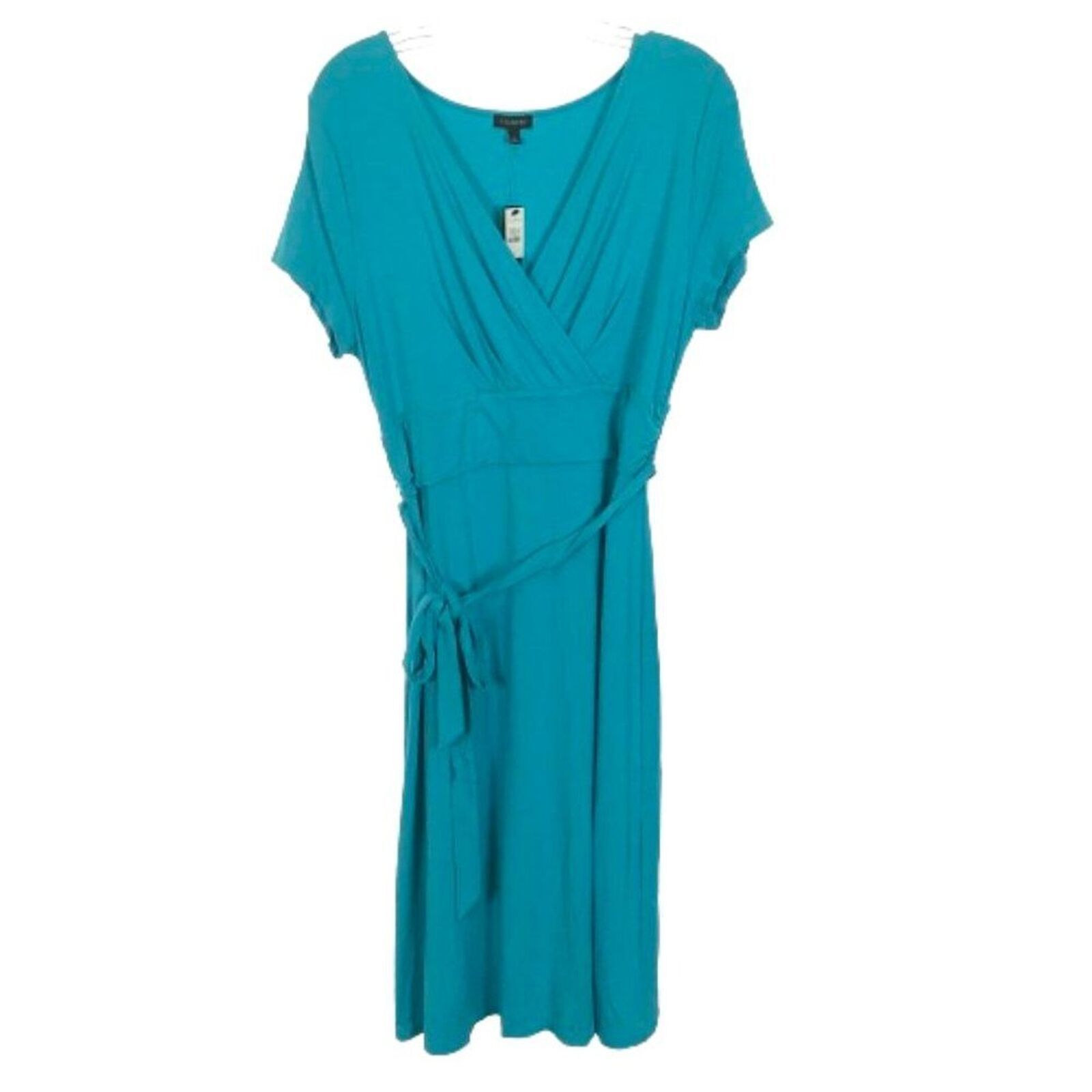 Primary image for NWT Womens Size Large Talbots Teal Stretch Crepe Faux Wrap Midi Dress