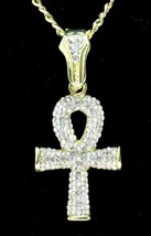 Icy Ankh CZ Pendant 14k Gold Plated w/ 24&quot; Rope Chain Hip Hop Necklace - £7.50 GBP