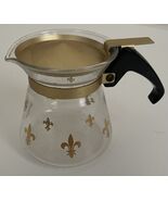 Vintage 4&quot; Pyrex Small Coffee Pot Gold Fleur de Lis Design Gold Lid - €15,54 EUR