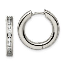 Chisel Titanium Polished CZ Hinged Hoop Earrings TBE103 - £60.00 GBP