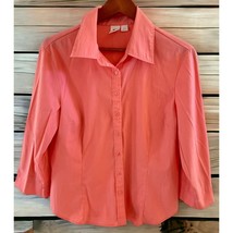 Apt. 9 Stretch Coral Blouse Womens Large Top Button Down Shirt Long Sleeve - £10.23 GBP