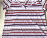 Ladies Eddie bauer Purple Orange Tan Stripe Short Sleeve Tee Shirt V nec... - $24.73