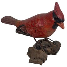Vintage Hand Carved Red Cardinal Bird Painted Wood Carving Figurine Marked CB - £73.53 GBP