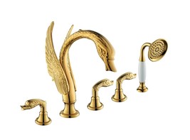 Gold Swan bathtub Filler Faucet 5 pieces widespread Tub mixer tap deck mouted  - £711.43 GBP