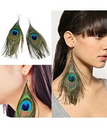 Sexy Women Bohe Style Assorted Color Peacock Natural Feather Drop Earrin... - $266.17 MXN