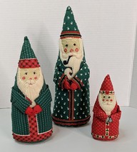 Trio Stuffed Santa Clauses Weighted Bottom Fabric Knit Christmas Decor 6.5&quot;-12&quot; - £29.38 GBP