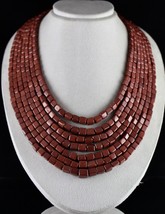 Natural Red Jasper Square Beads 7 Line 1952 Cts Finest Gemstone Fashion Necklace - £493.60 GBP