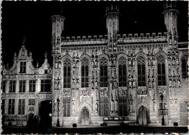 Bruges Belgium Lighting of Chancery and Town Hall Black White Vintage Postcard - £7.51 GBP