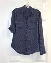 Express Portofino Shirt Blouse Size SP Navy White Pockets Long Roll Tab ... - $245.13 MXN