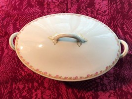 Covered Oval Casserole 10 in Barvarian Porcelain Pink Roses on Yellow Ba... - £78.22 GBP