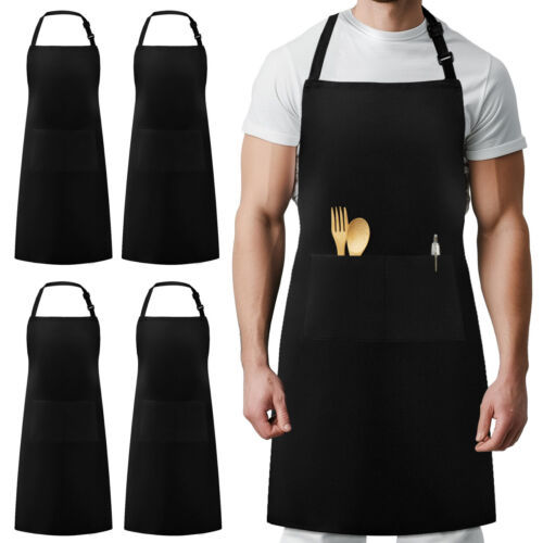 4 Pack Chef Apron, 100% Cotton Adjustable Bib Apron Professional Cooking... - $87.47