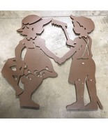 Vtg Handcrafted Lawn Art Yard Shadow Silhouettes Gardening Boy &amp; Girl 26... - £19.49 GBP