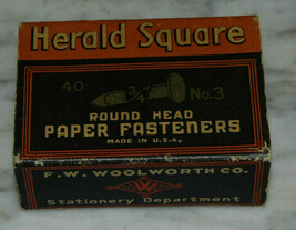 Vintage Harold Square Paper Fasteners F W Woolworth CO USA Made Cardboar... - $12.99
