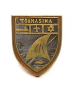 Wood Solid Brass Toamasina Shield Crest City Wall Hanging Sailing Ship V... - $39.57