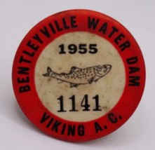 An item in the Sporting Goods category: Bentleyville Pennsylvania Fishing Badge Button 1955