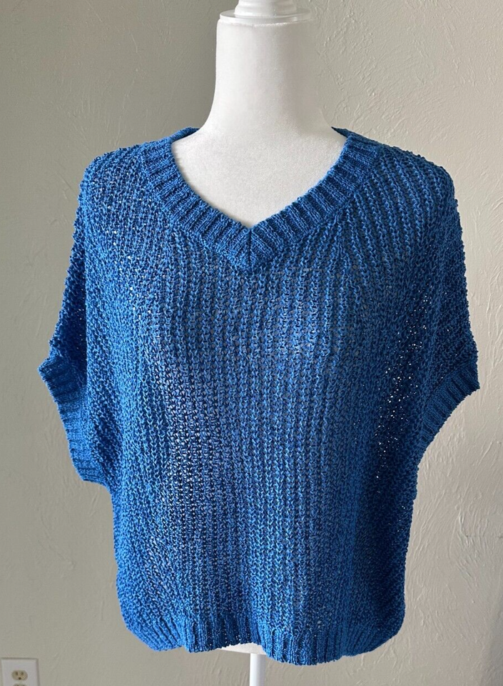 Tommy Bahama Sweater Women&#39;s Size XXS Marlina Blue Tape Yarn V Neck Coverup - $21.30