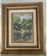 VTG Signed Oil Painting Landscape Woodland Trees Path Carved Wood 12x10 ... - $51.48