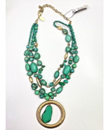 CHICO&#39;S  NWT  Multi-Strand Turquoise  Gold Circle Pendant Statement Necl... - $29.69
